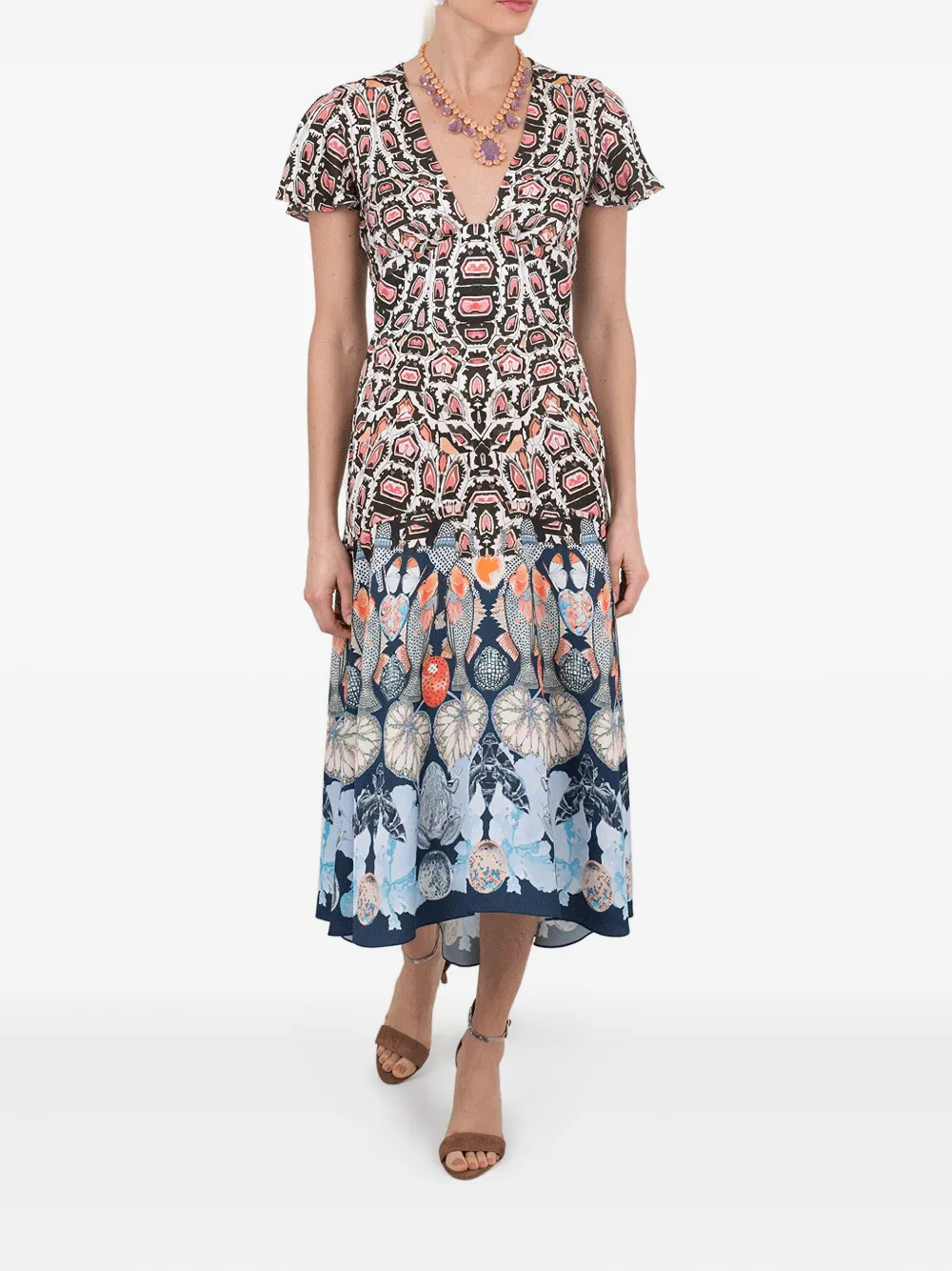 Temperley London bedrukte jurk met diepe hals - Rood