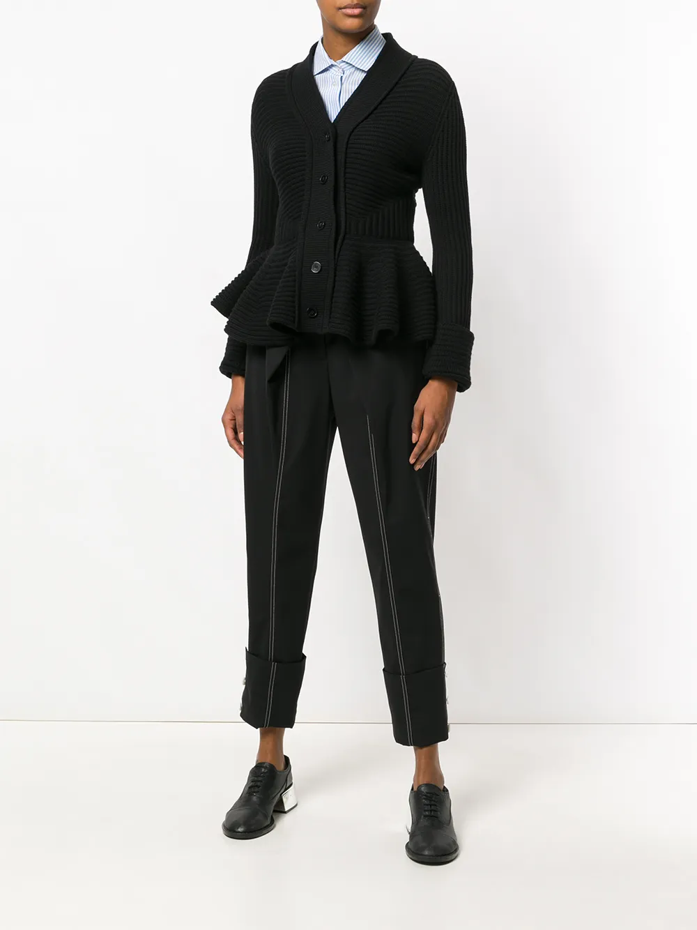  Alexander Mcqueen Woll Cardigan Mit Schößchen   Schwarz 
