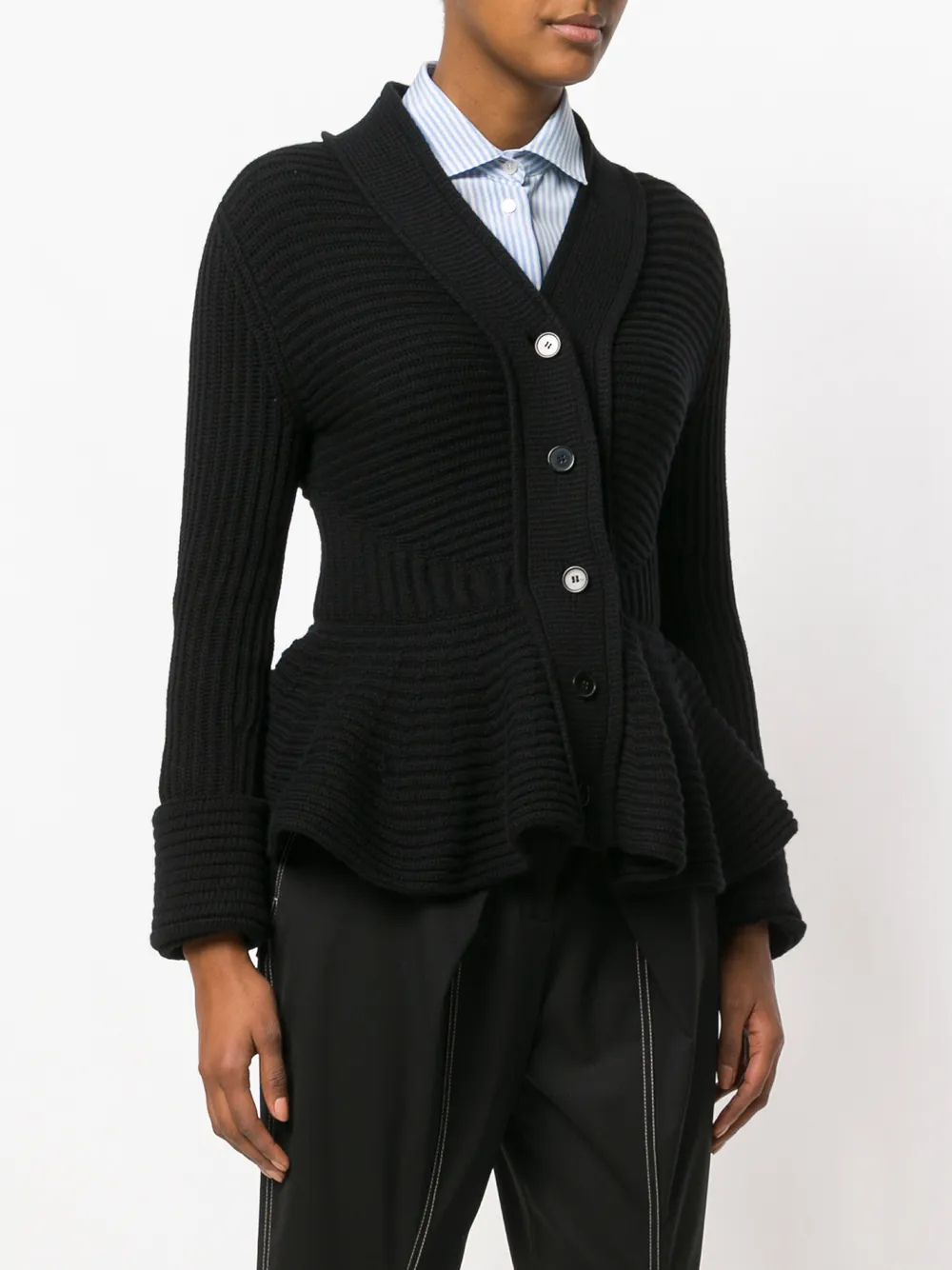  Alexander Mcqueen Woll Cardigan Mit Schößchen   Schwarz 