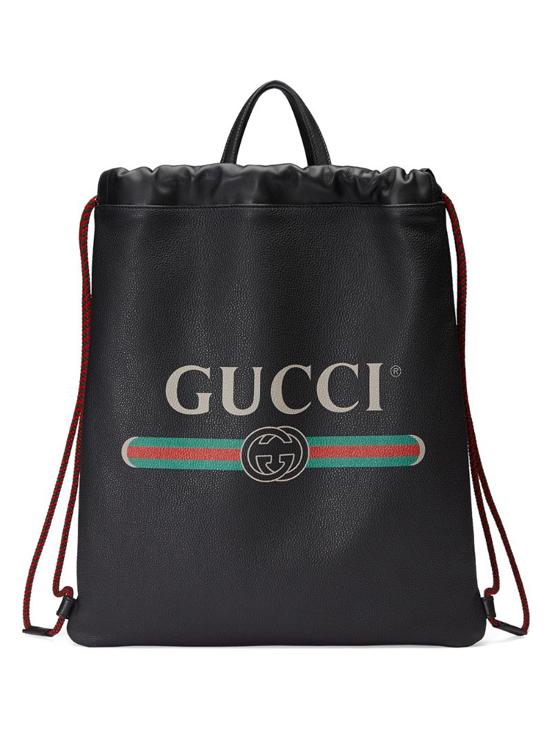 GUCCI Black Leather Logo Drawstring Backpack | ModeSens