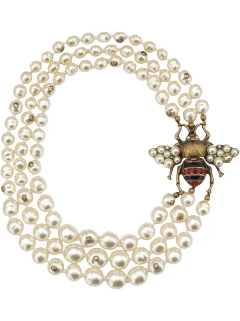 Gucci Glass Pearl Necklace With Bee 