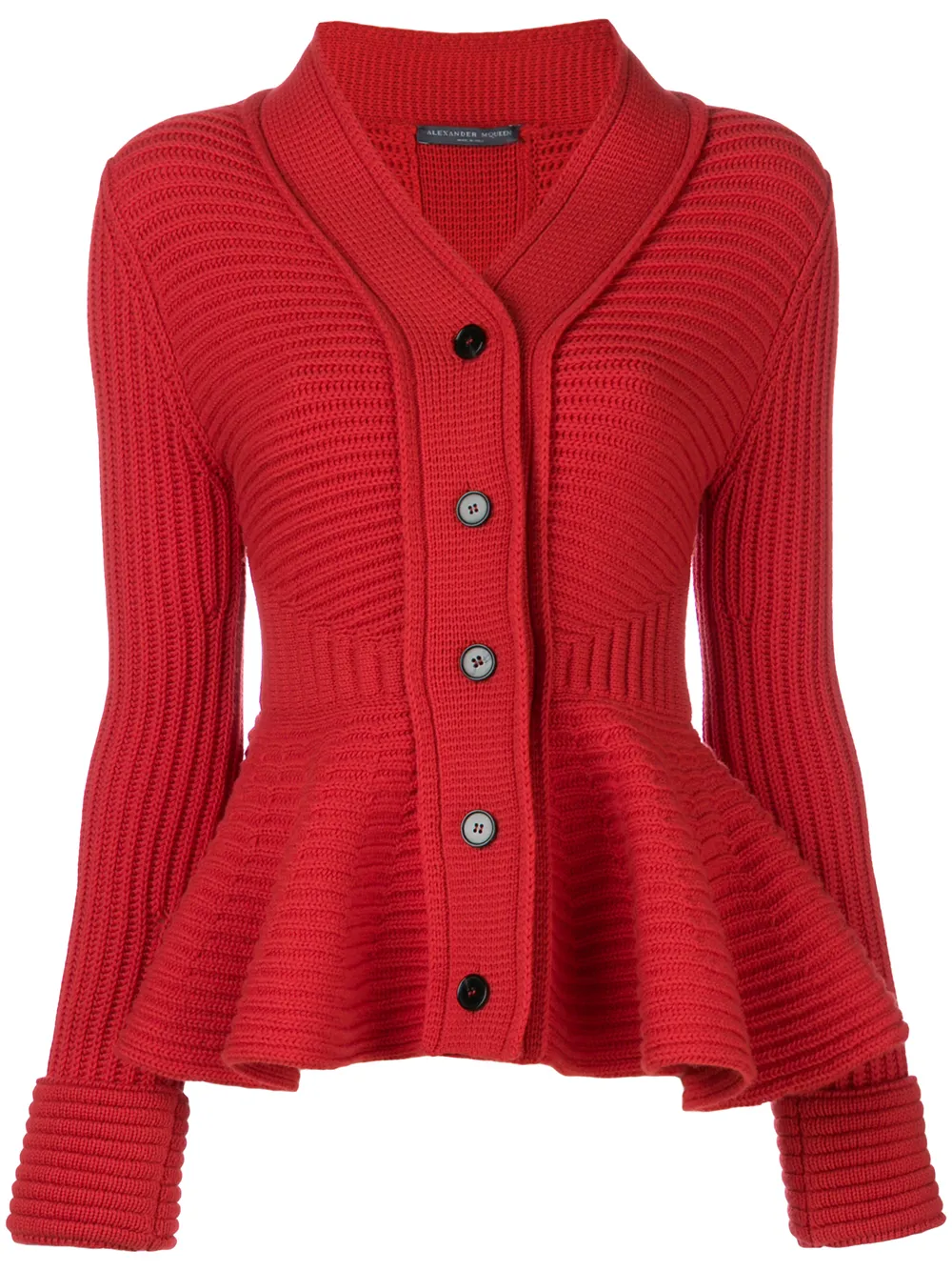 Alexander McQueen peplum ribbed cardigan - Rot