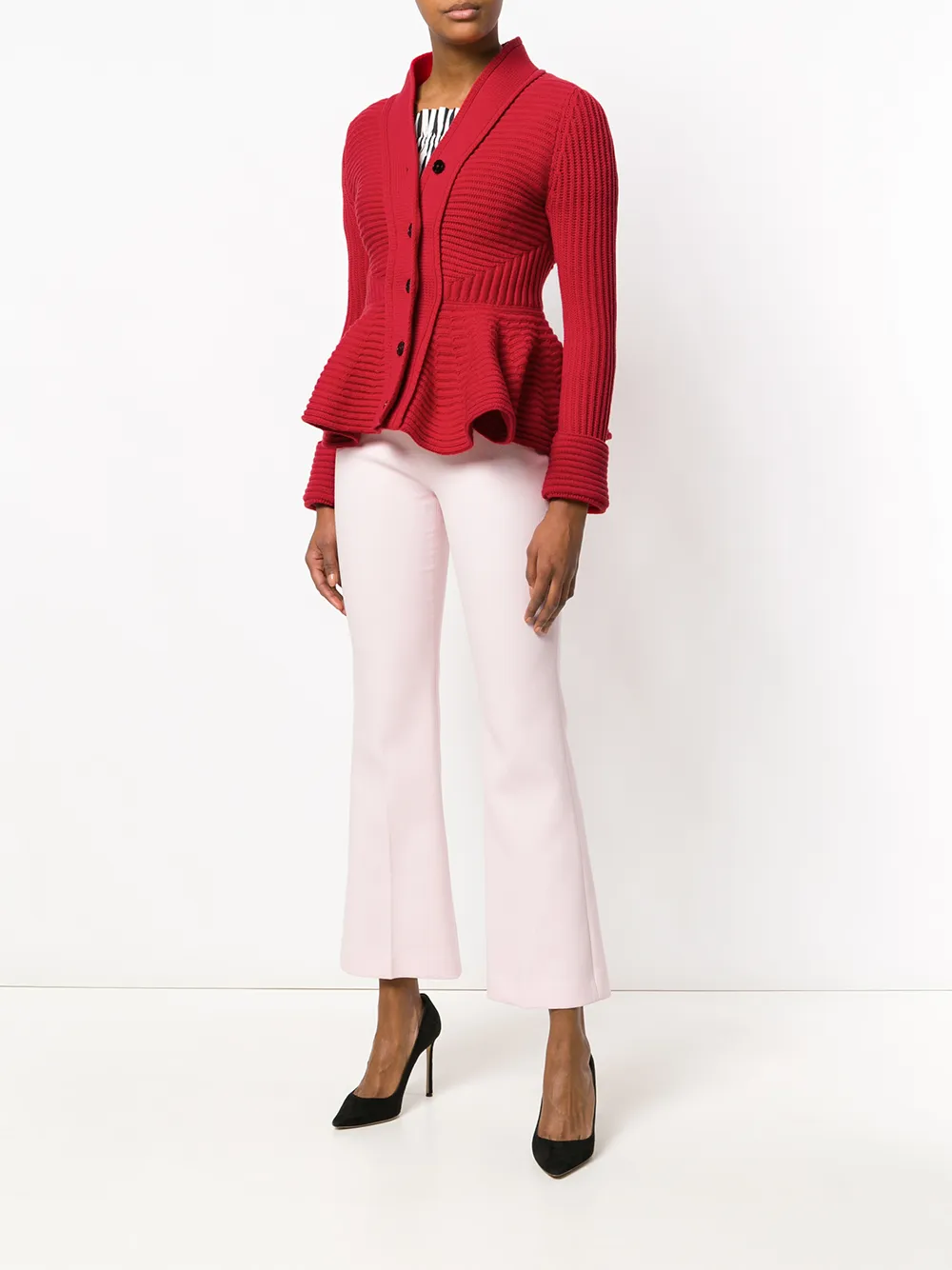  Alexander Mcqueen Peplum Ribbed Cardigan   Rot 