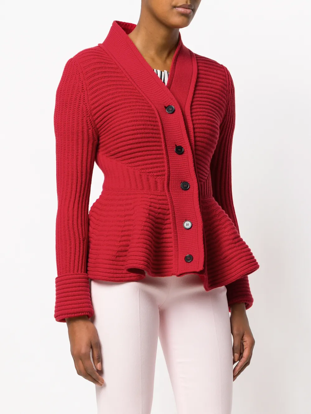  Alexander Mcqueen Peplum Ribbed Cardigan   Rot 