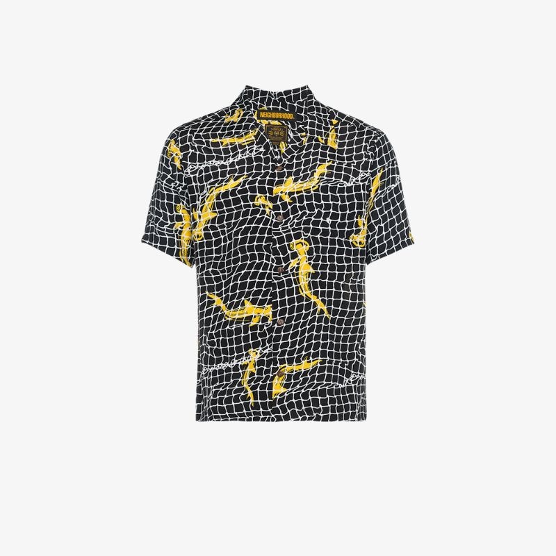 Neighborhood Shark Aloha Print Short Sleeve Shirt In Black | ModeSens