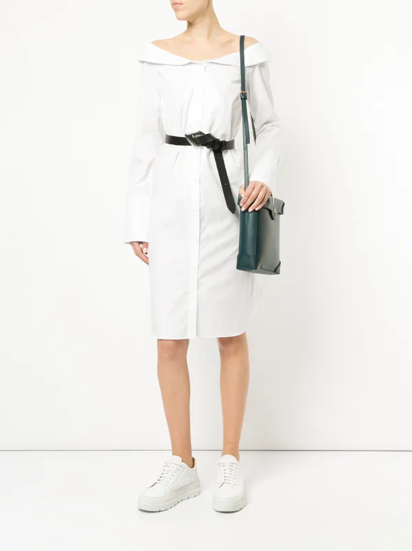 white off the shoulder shirt dress