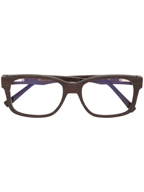 Gold And Wood chunky square frame glasses
