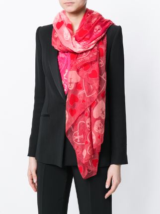 skull and heart print scarf展示图