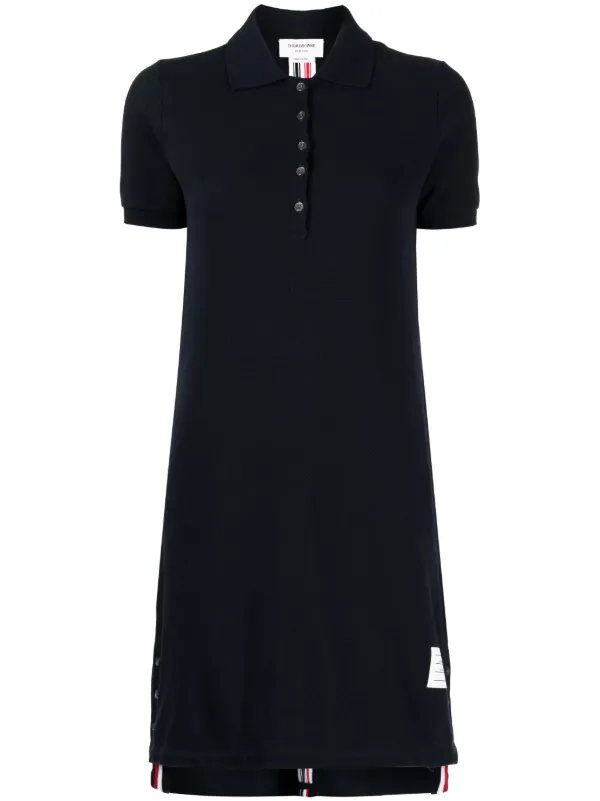 Thom Browne Pique RWB Stripe Polo Dress in Blue