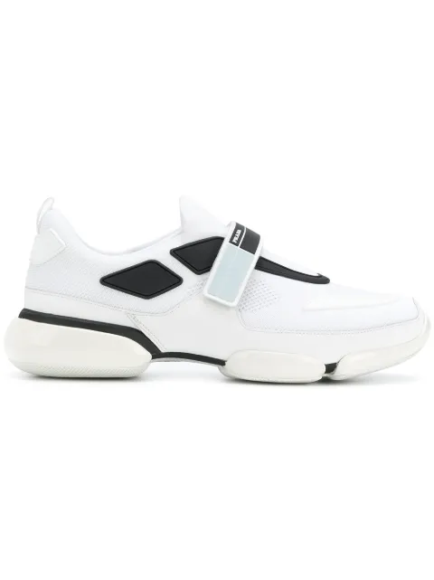 Click to view more detailed imagery on our partner's website Prada Men's Cloudbust Knit Sport Sneakers With Single Grip-strap In F0bet Bianco