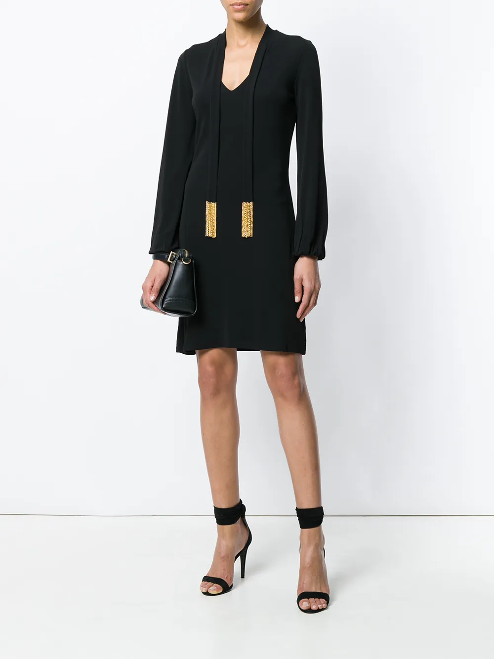 Imagen principal de producto de Michael Michael Kors vestido con cuello en V y detalle de cadenas - Negro - MICHAEL Michael Kors