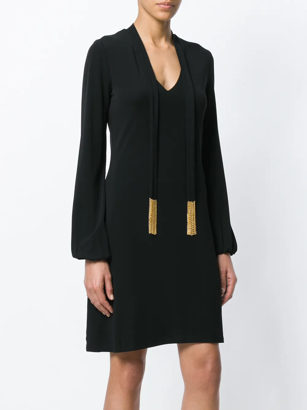Imagen secundaria de producto de Michael Michael Kors vestido con cuello en V y detalle de cadenas - Negro - MICHAEL Michael Kors