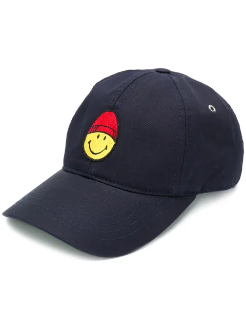 Click to view more detailed imagery on our partner's website Ami Alexandre Mattiussi Smiley Embroidered Cotton Baseball Cap In 410 Navy