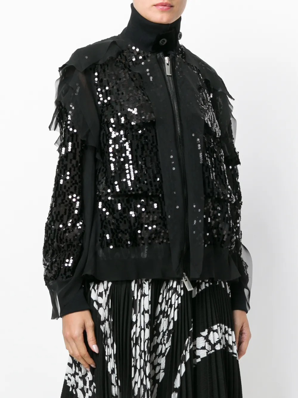 sacai cropped bomberjack Zwart