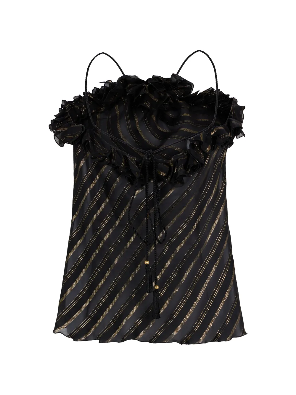 Striped Ruffled-Neck Blouse