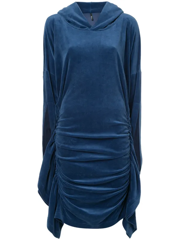 blue velvet hooded dress Paula Knorr Velour Ruched | Nessie broderie anglaise organic Long bell sleeves with Tuya dress Size:48x34