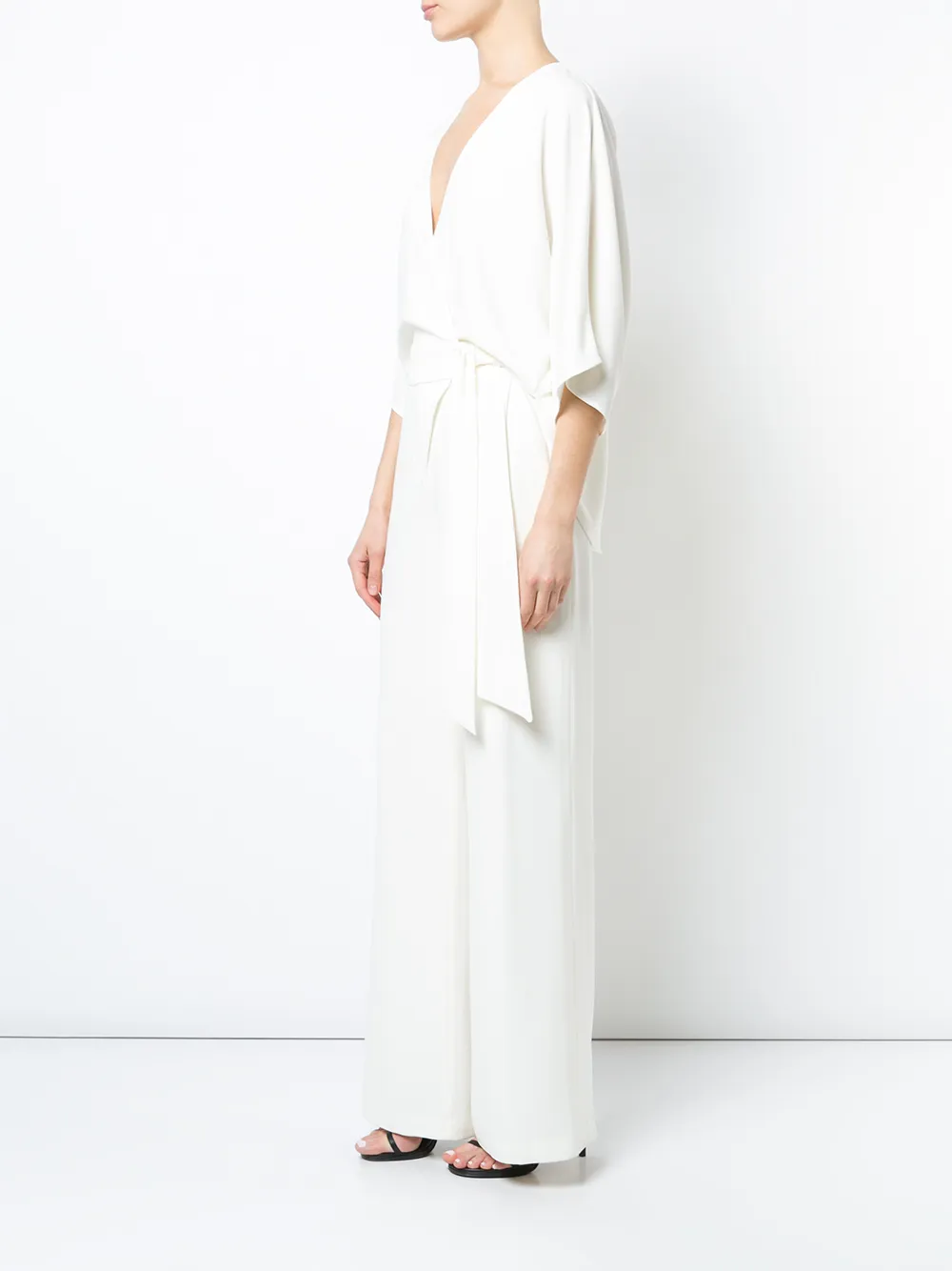 halston heritage wrap front jumpsuit