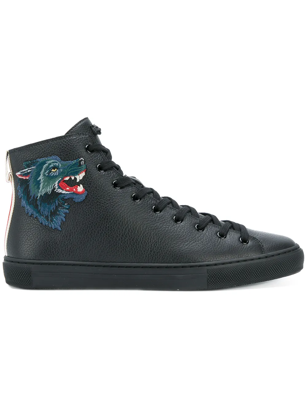 major wolf-appliquéd full-grain leather high-top