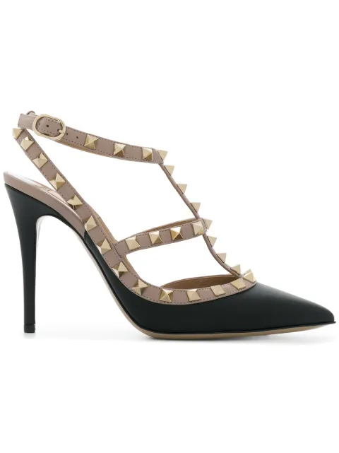 Click to view more detailed imagery on our partner's website Valentino Pumps Rockstud Ankle Strap 10 Cm Heel In Bicolor And With Micro Studs In Black