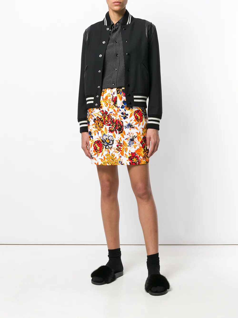 floral print denim skirt