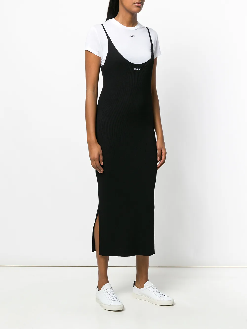 Off-White geribbelde jurk Zwart