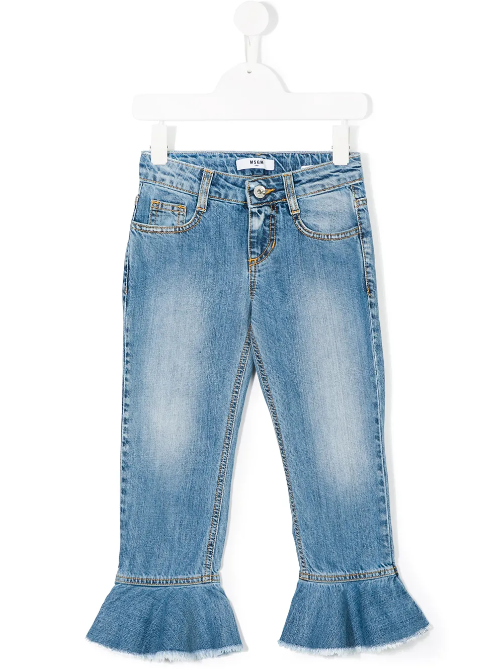 Msgm Kids' Flared Ruffle Jeans In Blue