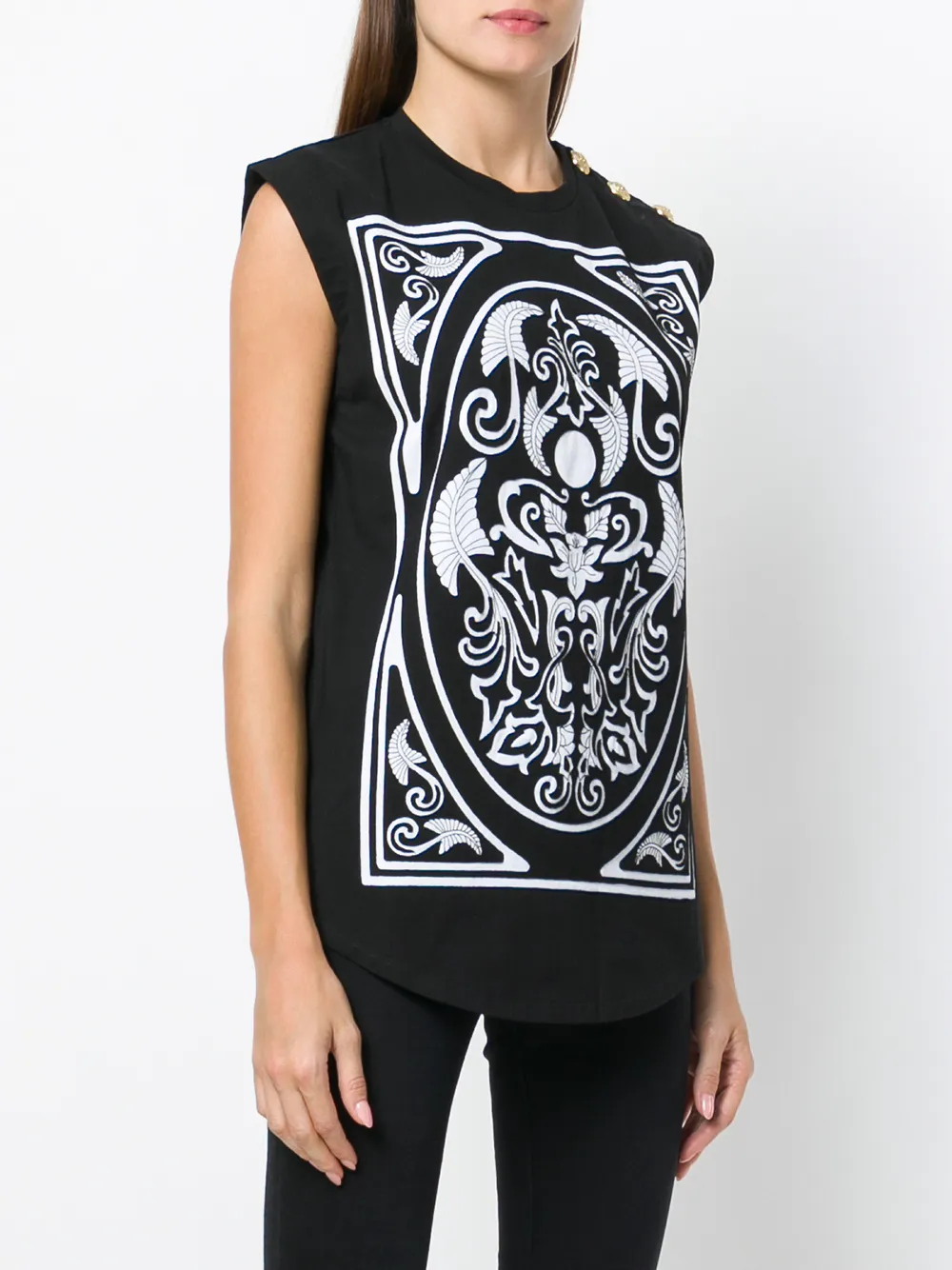  Balmain T Shirt Mit Knopfverzierung   Schwarz 