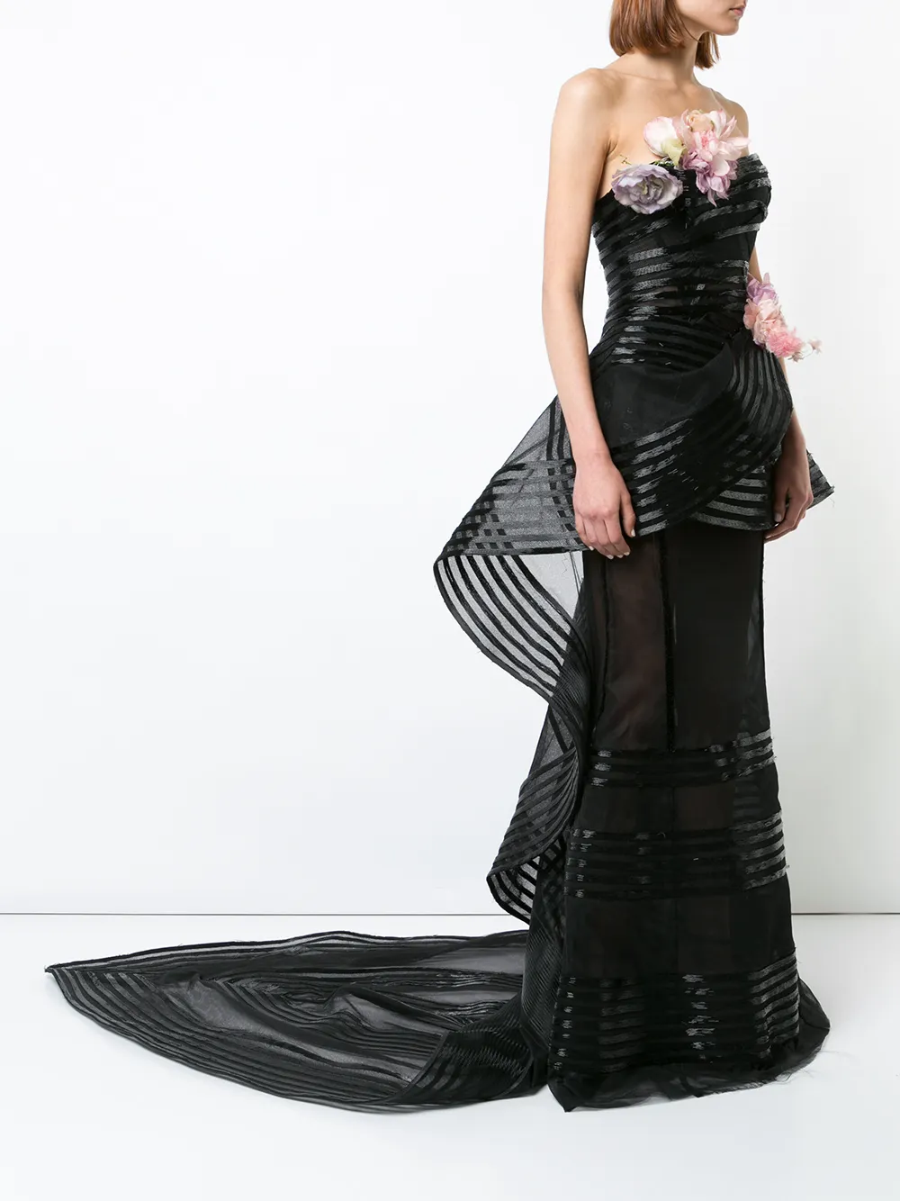 Marchesa met bloemen versierde strapless jurk Zwart