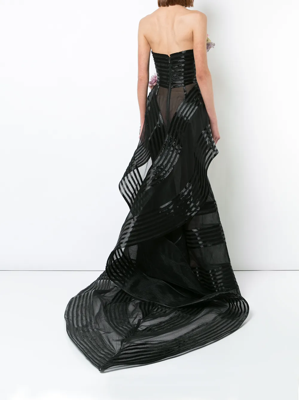 Marchesa met bloemen versierde strapless jurk Zwart
