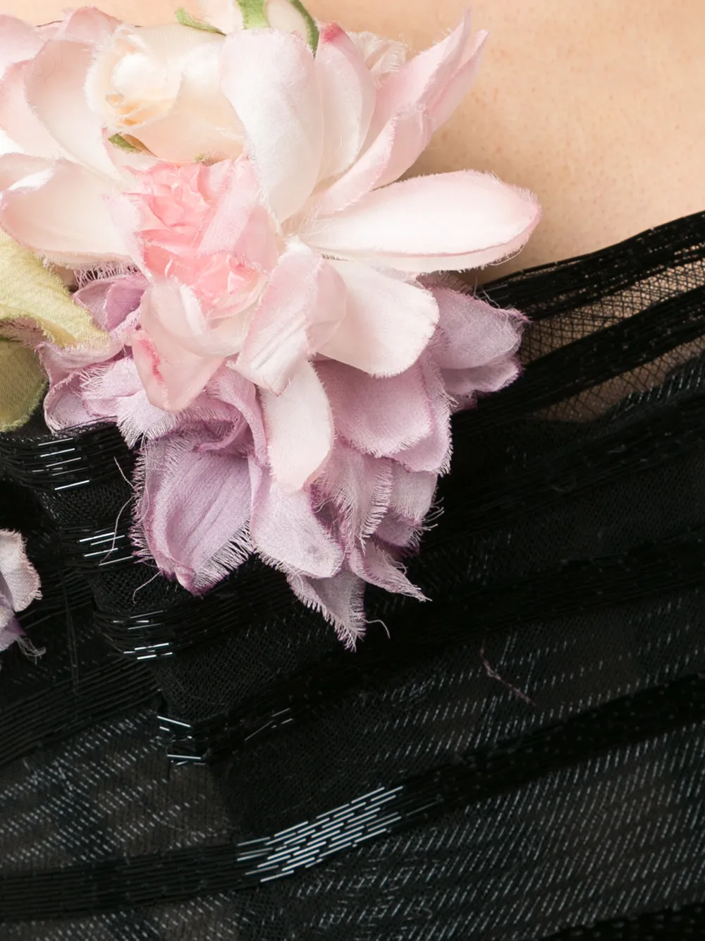 Marchesa met bloemen versierde strapless jurk Zwart