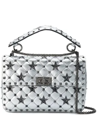 Valentino Garavani Silver Metallic Rockstud Spike Small Leather Shoulder Bag  - Farfetch