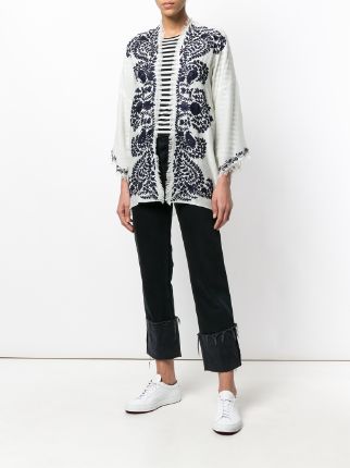 contrast embroidered kimono jacket展示图