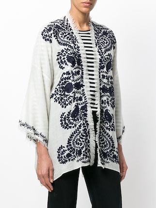 contrast embroidered kimono jacket展示图