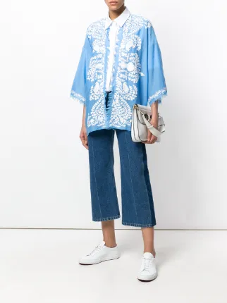 contrast embroidered kimono jacket展示图