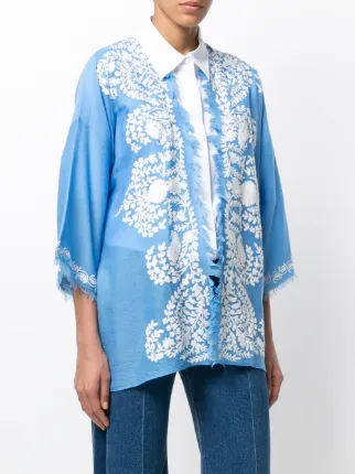 contrast embroidered kimono jacket展示图