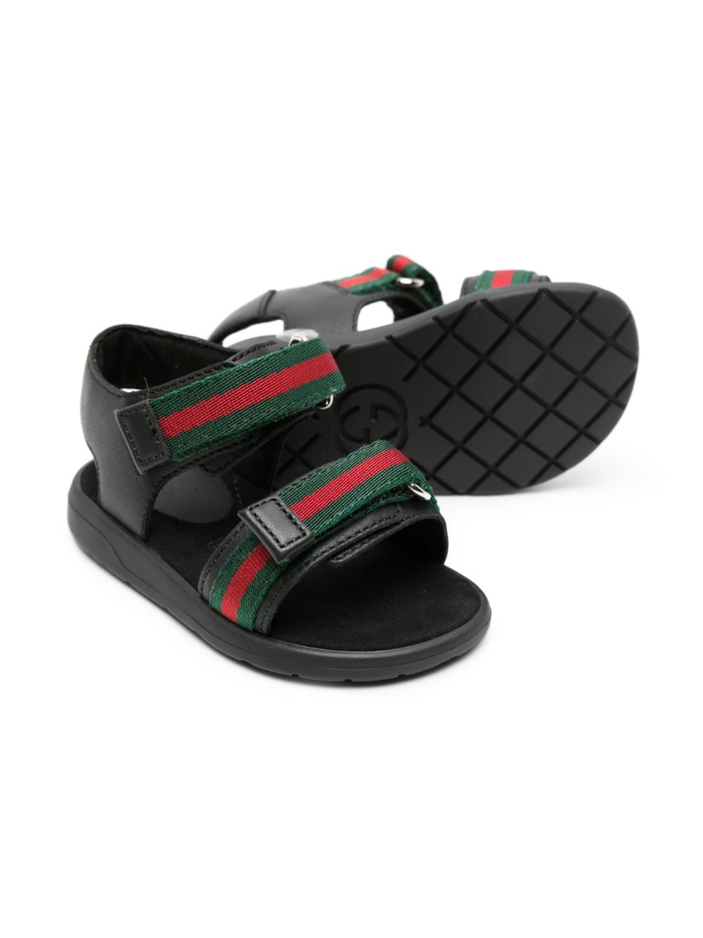 Shop Gucci Web-trim Leather Sandals In Black