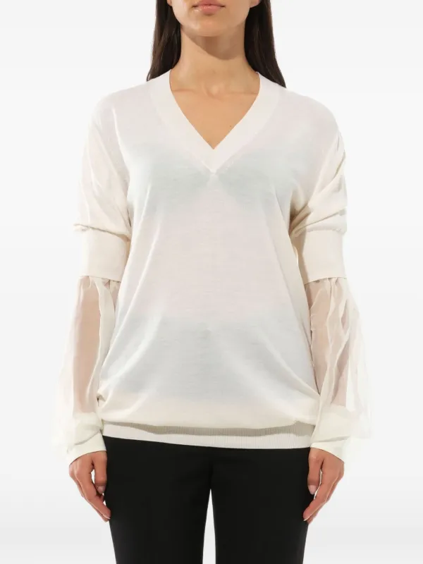 Givenchy Sheer Sleeve Sweater in White