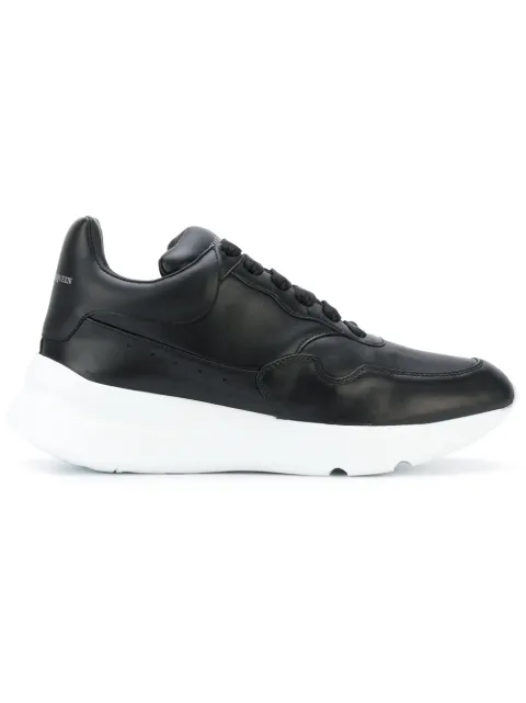 Click to view more detailed imagery on our partner's website Alexander Mcqueen Mens Runner Wedge Sole Leather Trainers In Black