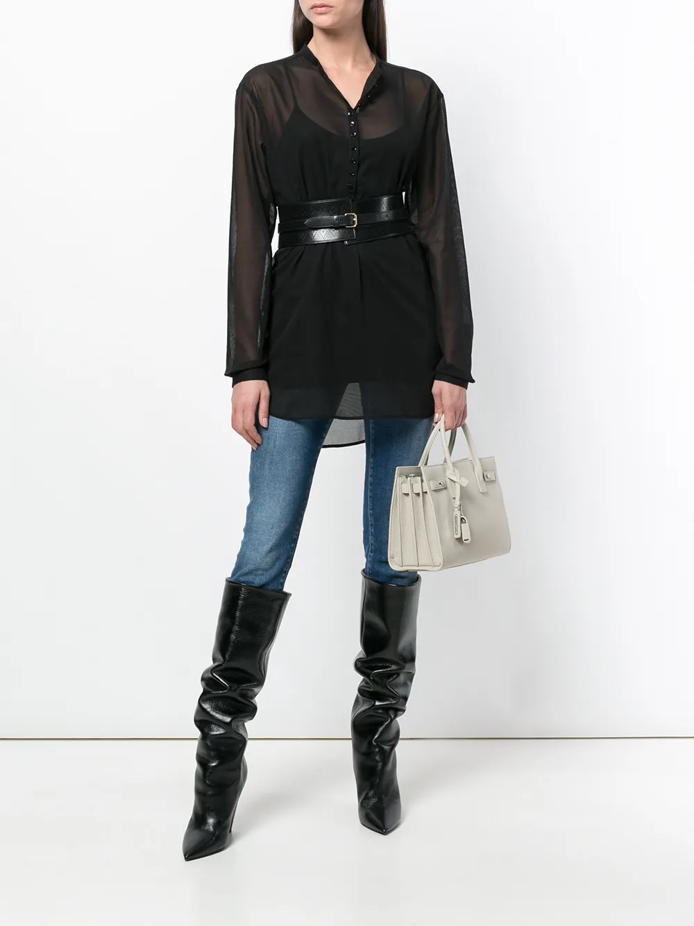 Saint Laurent doorschijnend shirt met lange mouwen - Zwart