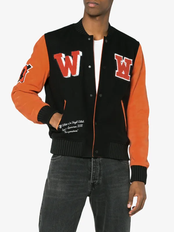 off white temp letterman jacket