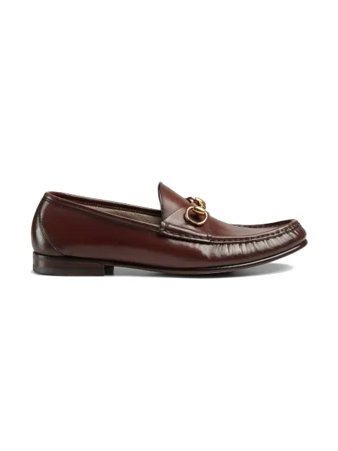 Click to view more detailed imagery on our partner's website Gucci Roos Horsebit Burnished-Leather Loafers In Brown