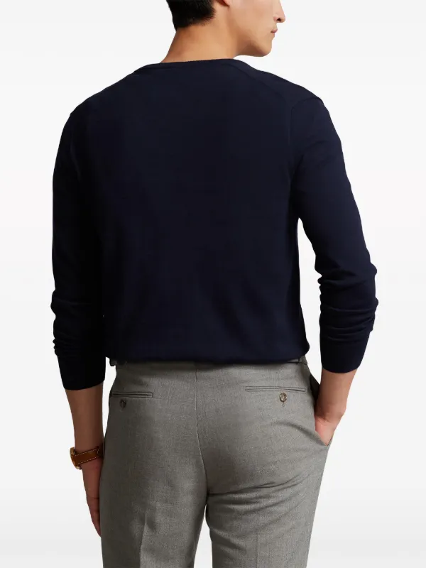 Polo Ralph Lauren Logo Embroidered V-neck Jumper | Blue