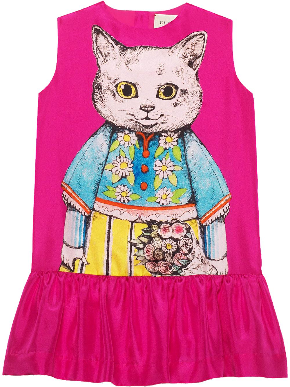 Gucci Kids' Children's Silk Dress With Kitten Print In Pink