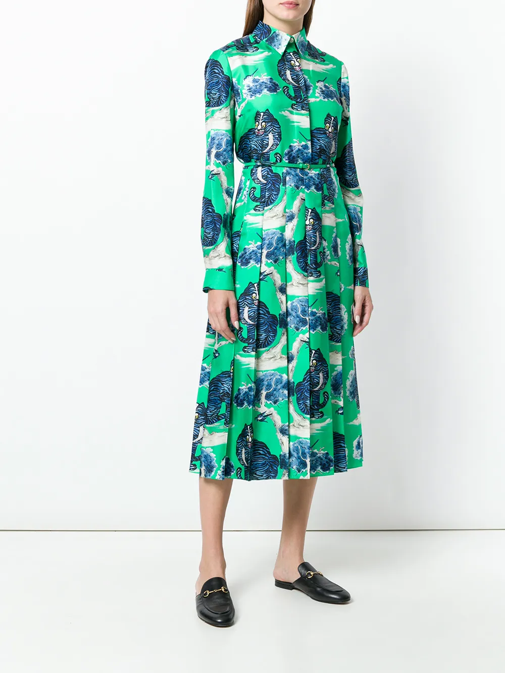 Gucci vestido camisero con motivo de gatos salvajes - Verde - Gucci |  Mystilo
