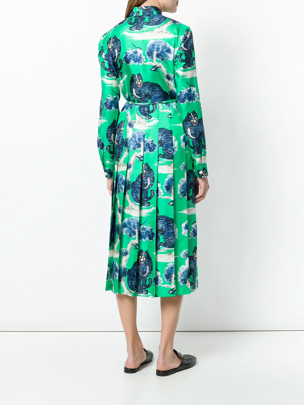 Gucci vestido camisero con motivo de gatos salvajes - Verde - Gucci |  Mystilo