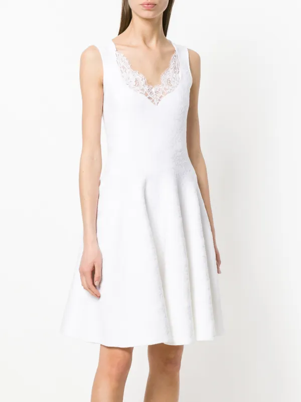 Givenchy Lace Flared V-neck Dress - White