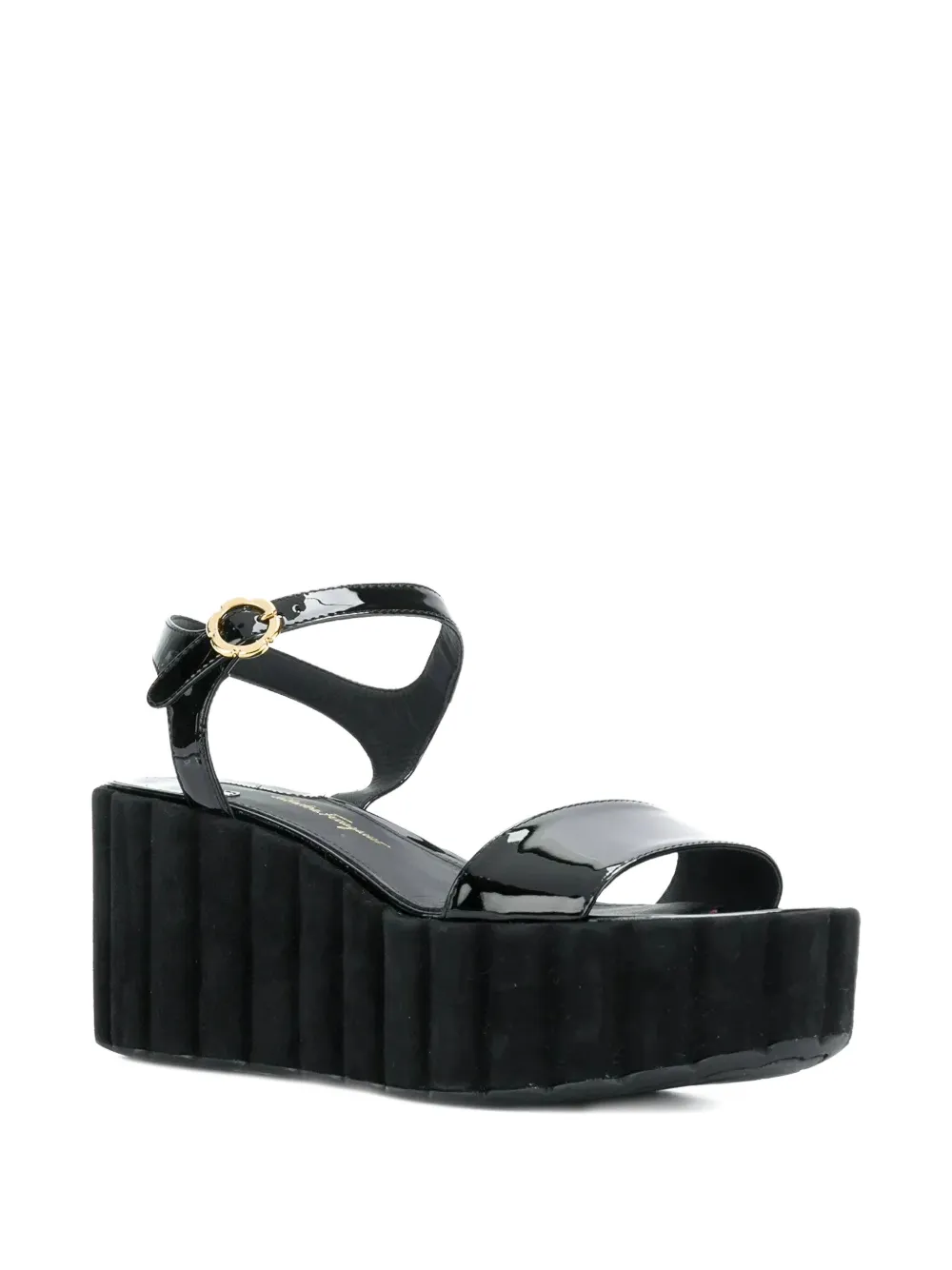 Ferragamo leather wedge sandals Black