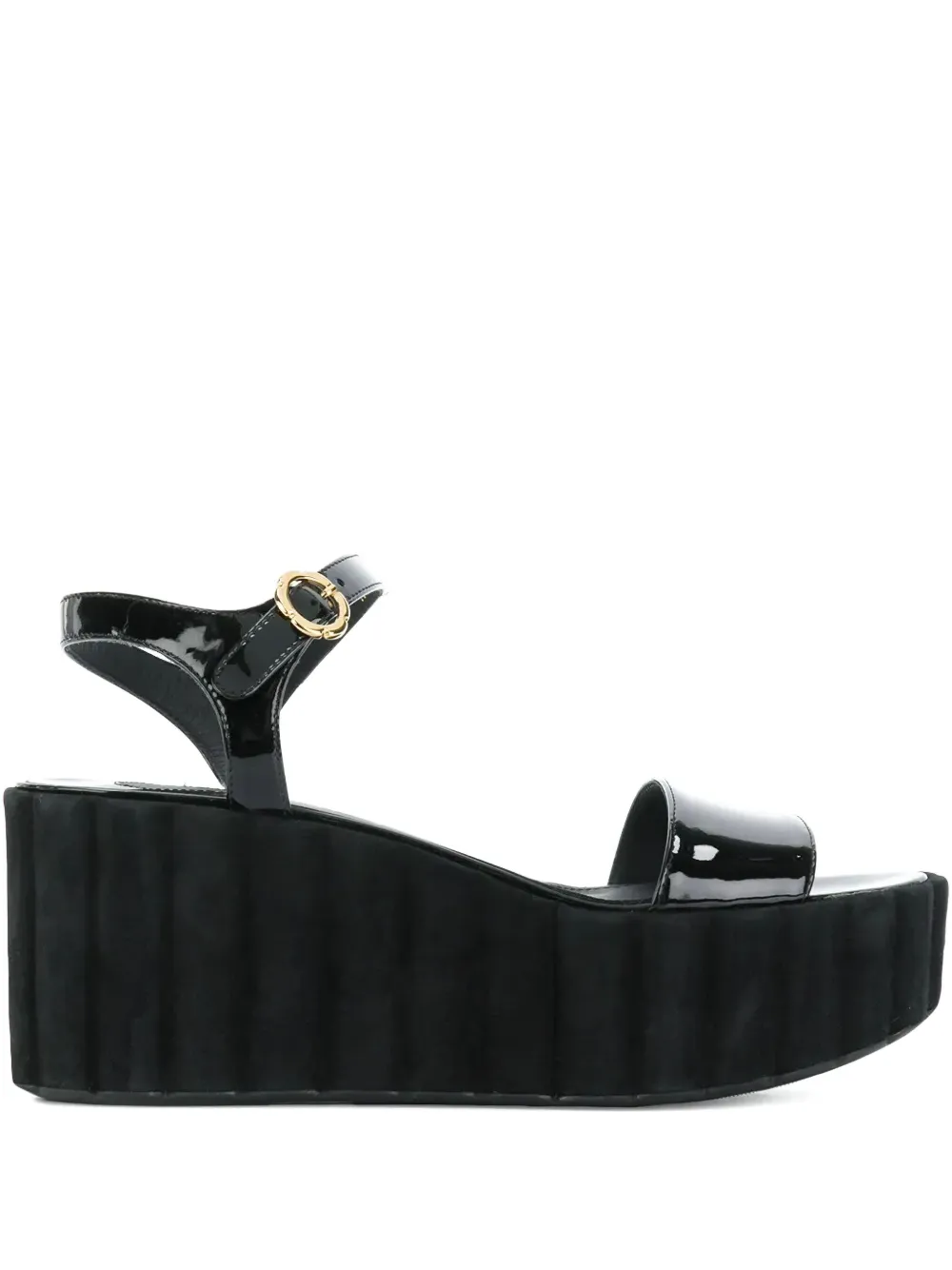 Ferragamo varnished wedge sandals Black