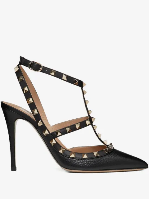 Valentino Garavani Rockstud grainy leather ankle strap pump 100 mm