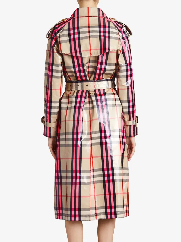 burberry laminated check trench coat